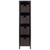 Terrace 5-Pc Storage Shelf with 4 Foldable Woven Baskets; Espresso and Chocolate