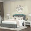 Full Platform Bed Frame , Velvet Upholstered Bed with Deep Tufted Buttons and Nailhead Trim, Adjustable Colorful LED Light Decorative Headboard, Bed S