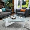 Noguchi-Style Glass Triangle Coffee Table Wood Base White 12mm thickness Fit For Living Room
