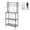 5-Tier Kitchen Bakers Rack with 10 S-Shaped Hooks; Industrial Microwave Oven Stand; Free Standing Kitchen Utility Cart Storage Shelf Organizer (Rustic