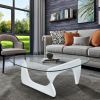Noguchi-Style Glass Triangle Coffee Table Wood Base White 12mm thickness Fit For Living Room