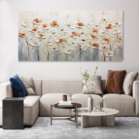 Hand Painted Oil Painting Horizontal Blooming Flower Bush Textured Oil Painting Wildflowers on Canvas Abstract Art Bohemian Art Living Room Decor Art (Style: 1, Size: 75x150cm)