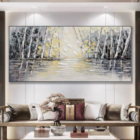 Hand Painted Oil Painting Forest Oil Painting on Canvas Living room Wall Decor Textured Wall Art Abstract Landscape Art Modern Nature Painting Custom (Style: 1, Size: 40x80cm)