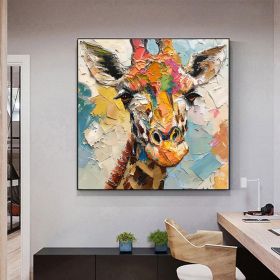 Hand Painted Giraffe Original Oil Painting African Animals Painting Original Wall Art Wild Animals Acrylic Art Impasto Textured Artwork Gifts For Kids (Style: 1, Size: 100x100cm)