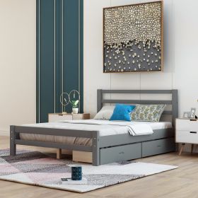 Wood platform bed with two drawers, twin (Color: Gray, Size: Full)