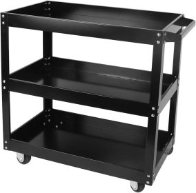 3-Tier Utility Cart, Commercial 3 Shelves Steel Service Tool Cart with Wheels, 330lbs Load Capacity, Red (Wheels: Wheels, Color: Black)