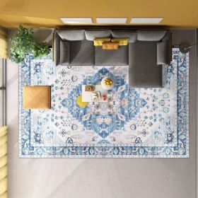 Vintage Area Rug Modern Non Slip Carpet Boho Low Pile Soft Rug Waterproof Machine Washable Rug for Living Room Bedroom Kitchen Dining Room Under Table (Color: Type 2, Size: 8_10ft)