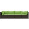 4 Piece Patio Lounge Set with Cushions Brown Poly Rattan