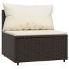 3 Piece Patio Lounge Set with Cushions Brown Poly Rattan