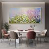 Hand Painted Oil Painting Original White Flowers Landscape Oil Painting on Canvas Large Abstract Bloom Floral Purple Painting Modern Living Room Wall