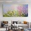 Hand Painted Oil Painting Original White Flowers Landscape Oil Painting on Canvas Large Abstract Bloom Floral Purple Painting Modern Living Room Wall