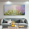 Hand Painted Oil Painting Original White Flowers Landscape Oil Painting on Canvas Large Abstract Bloom Floral Purple Painting Modern Living Room Wall