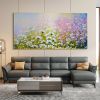 Hand Painted Oil Painting Original White Flowers Landscape Oil Painting on Canvas Large Abstract Bloom Floral Purple Painting Modern Living Room Wall