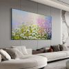 Hand Painted Oil Painting Original White Flowers Landscape Oil Painting on Canvas Large Abstract Bloom Floral Purple Painting Modern Living Room Wall