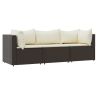 3 Piece Patio Lounge Set with Cushions Brown Poly Rattan