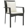 5 Piece Patio Dining Set with Cushions Black Poly Rattan