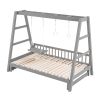 Extendable Twin Daybed with Swing and Ring Handles, (Twin bed can be pulled out to be King)