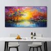 Hand Painted Oil Painting Abstract Autumn Forest Painting Original Lake Hand Painted Oil Painting Yellow Sunrise Landscape Reflection Art Room Decor