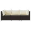 3 Piece Patio Lounge Set with Cushions Brown Poly Rattan