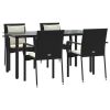 5 Piece Patio Dining Set with Cushions Black Poly Rattan