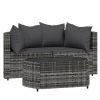 3 Piece Patio Lounge Set with Cushions Gray Poly Rattan